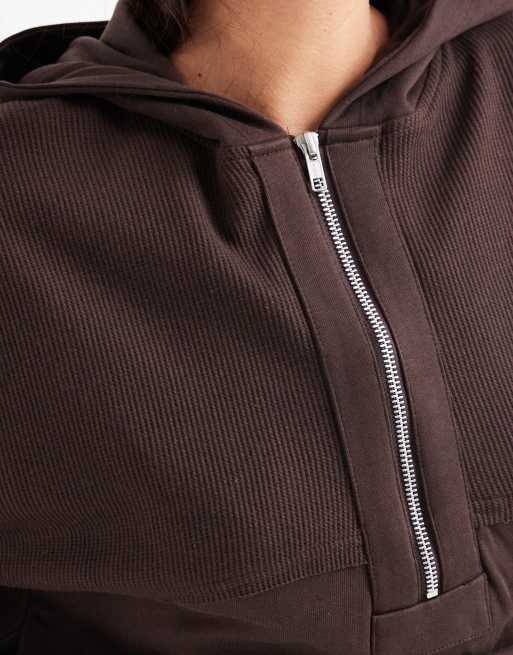 ASOS DESIGN seamed hoodie with waffle panel detail in chocolate, 3 of 4