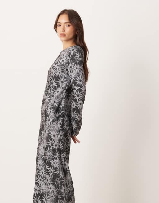 ASOS DESIGN seamed matt satin slip maxi dress in black white floral, 2 of 4