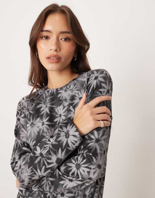 ASOS DESIGN seamed matt satin slip maxi dress in black white floral, 4 of 4