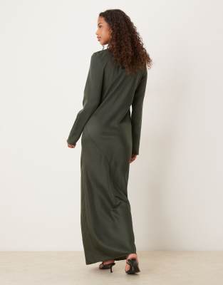 ASOS DESIGN seamed matte satin maxi slip dress in dark green | ASOS