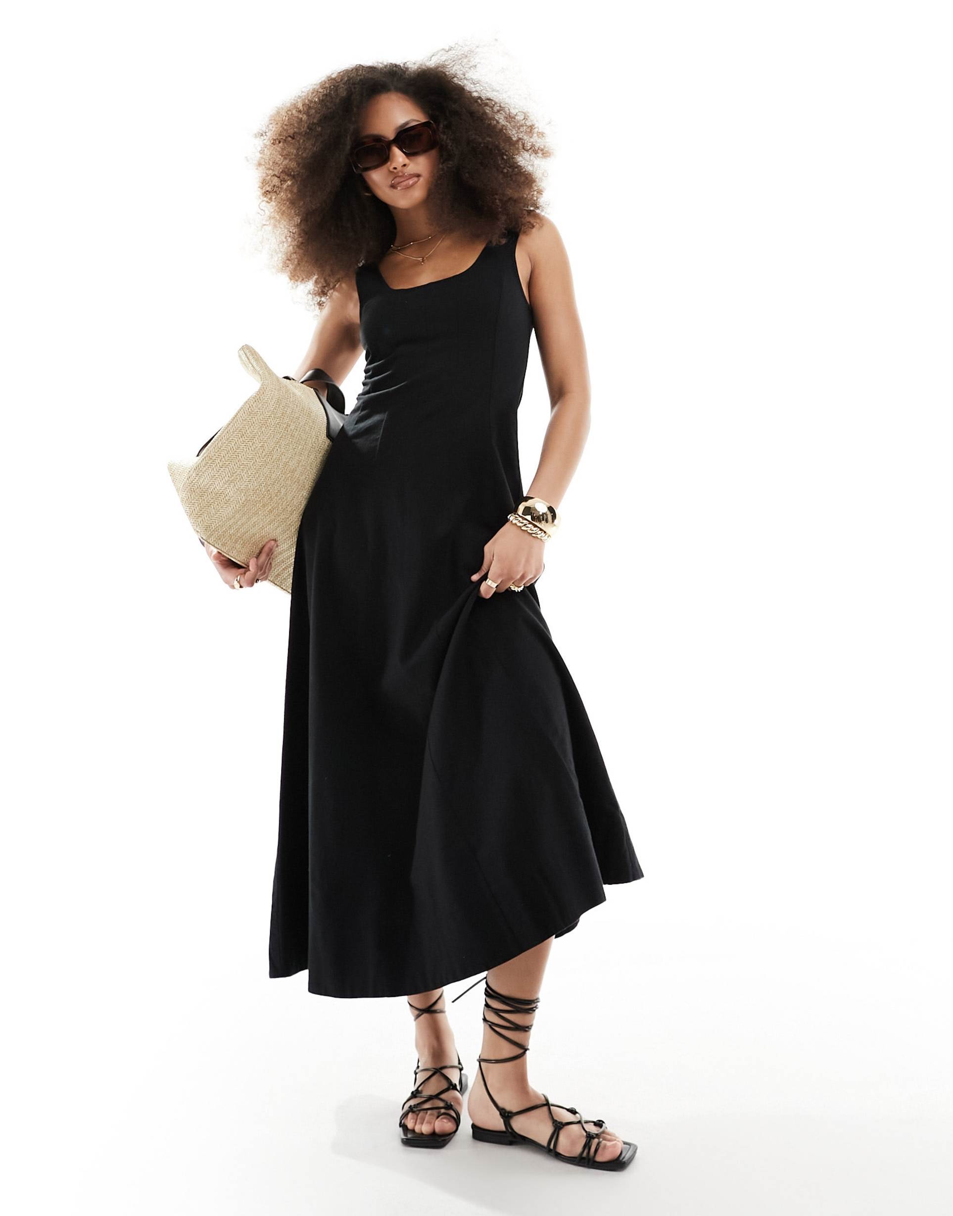 asos design seamed maxi tennis sundress in black