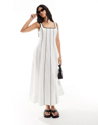 ASOS DESIGN seamed maxi tennis sundress in ivory with contrast binding