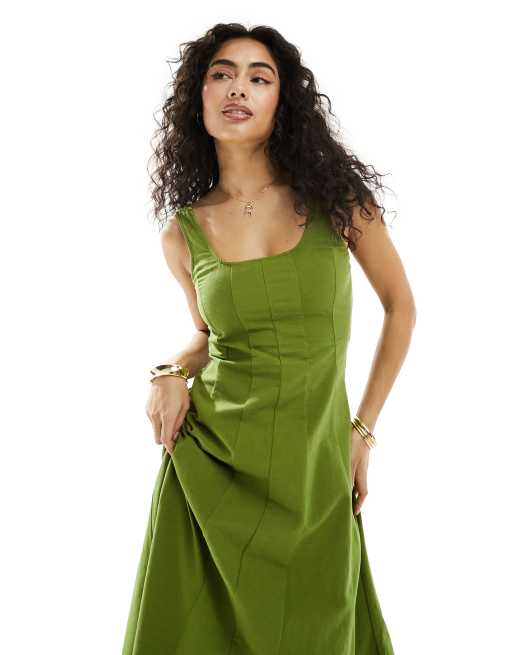 ASOS DESIGN seamed maxi tennis sundress in khaki ASOS