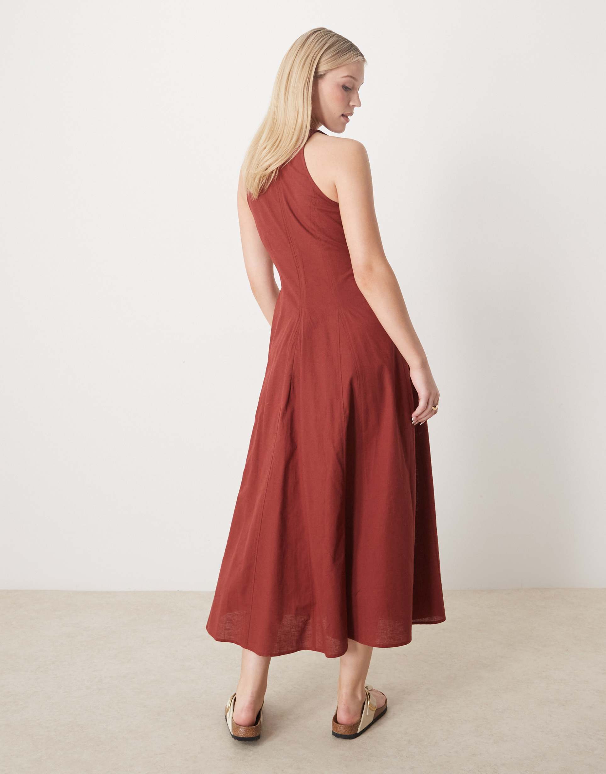 asos design seamed midi dress in burgundy