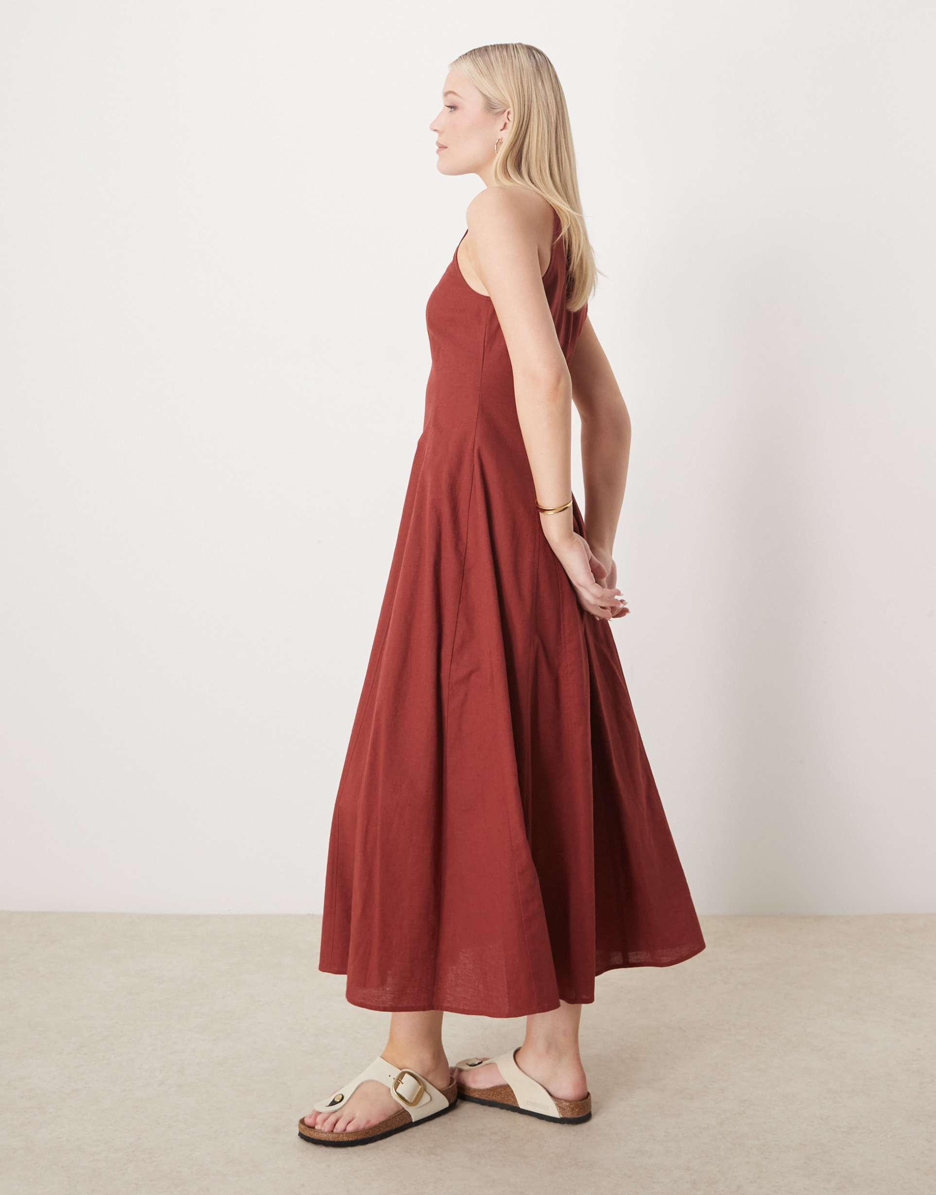 asos design seamed midi dress in burgundy