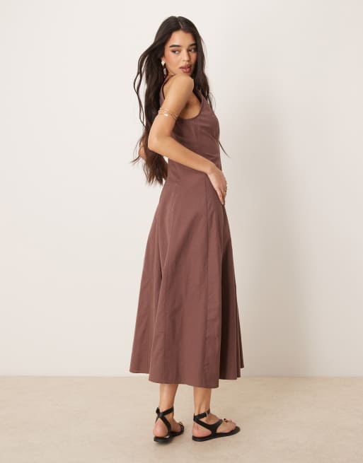 ASOS DESIGN seamed midi dress in chocolate | ASOS