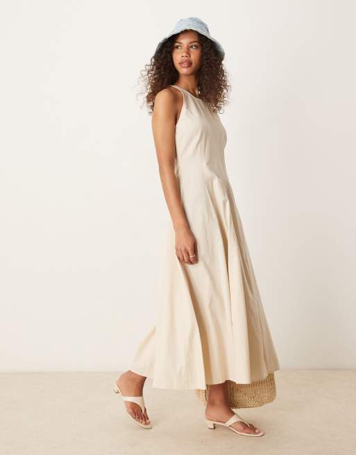 ASOS DESIGN seamed midi dress in oatmeal