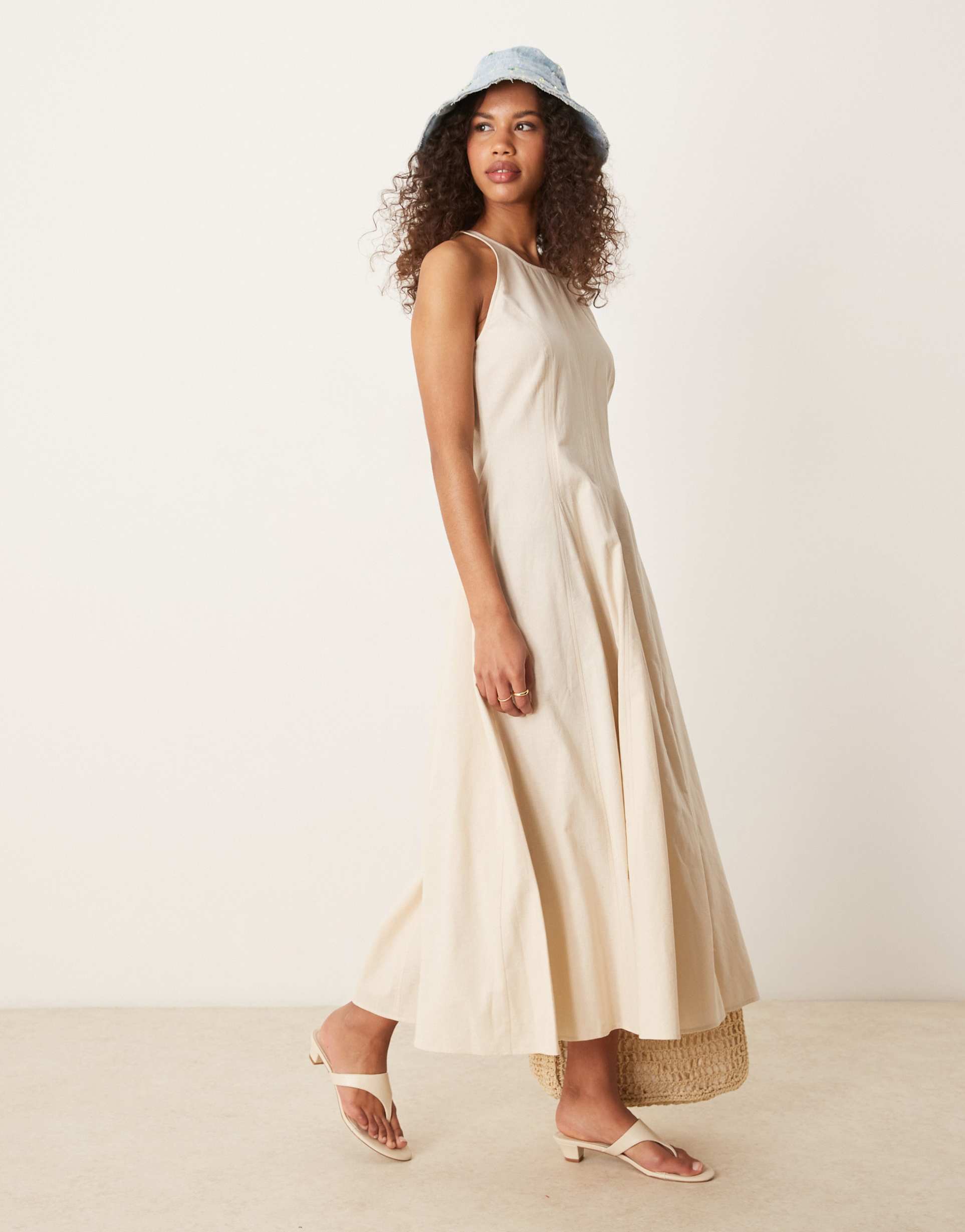 asos design seamed midi dress in oatmeal