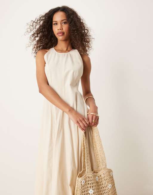 ASOS DESIGN seamed midi dress in oatmeal