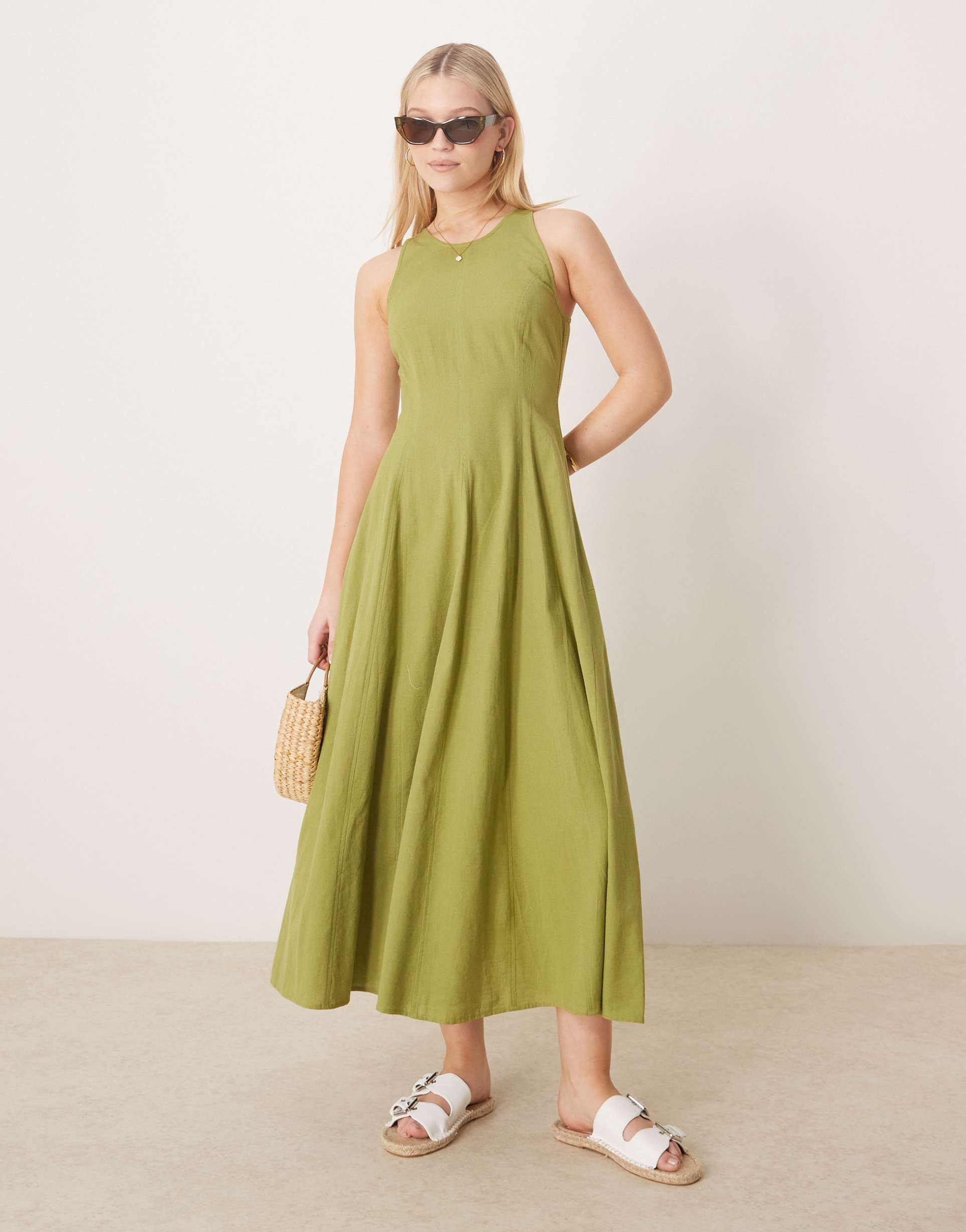 asos design seamed midi dress in olive