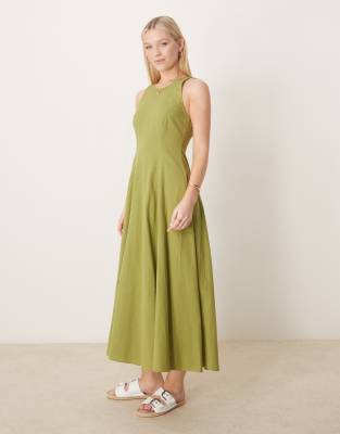 ASOS DESIGN - Robe mi-longue à surpiqûres - Olive