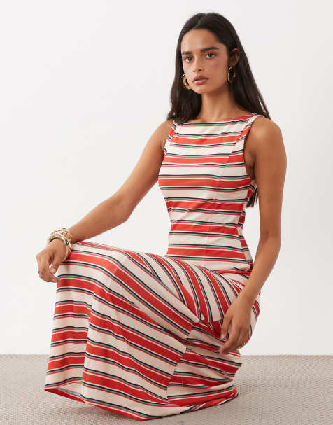 ASOS DESIGN seamed stripe boat neck midi dress - view 1