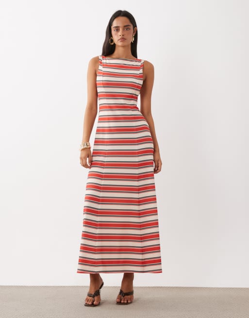 ASOS DESIGN seamed stripe boat neck midi dress, 3 of 4