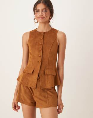 Asos Design Seamed Suedette Micro Shorts In Brown