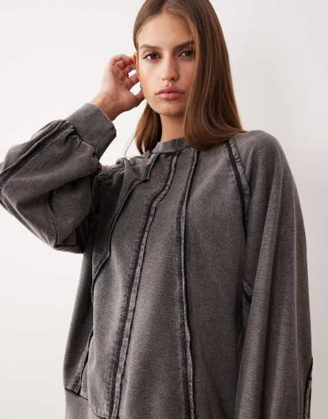 ASOS DESIGN seamed sweatshirt with panel detail in washed charcoal