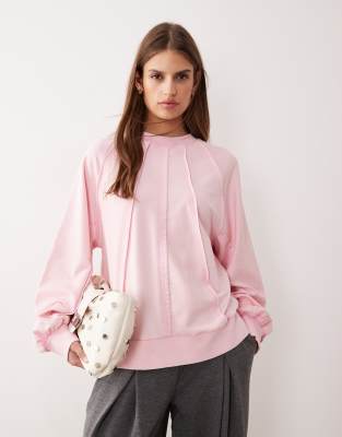 Asos Design Seamed Sweatshirt With Panel Detail In Pink