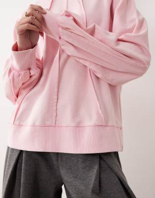 Asos Design Seamed Sweatshirt With Panel Detail In Pink