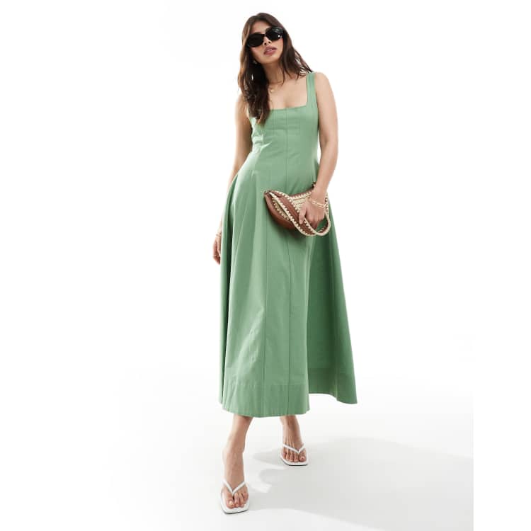 ASOS DESIGN seamed tennis maxi sundress in sage green | ASOS