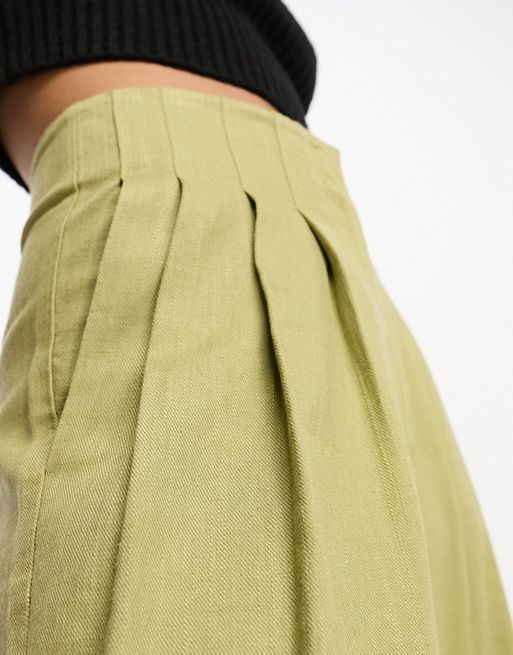 ASOS DESIGN high waisted linen blend tapered pants in olive