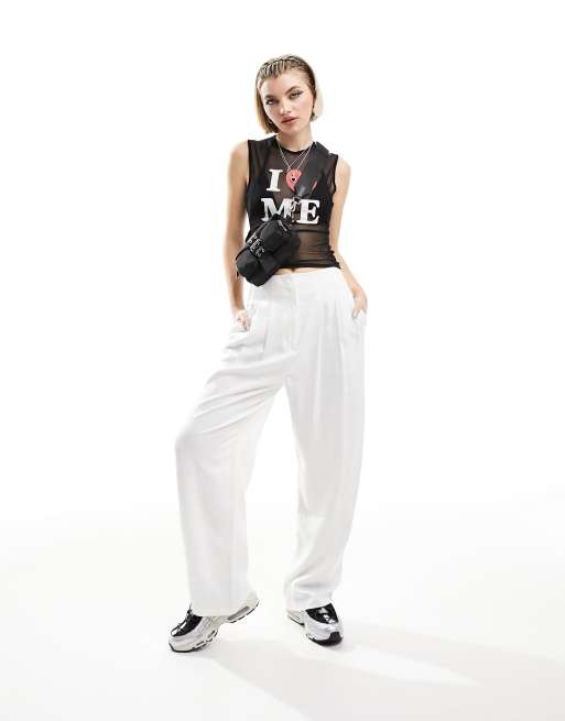 ASOS DESIGN seamed waist trouser with linen in white