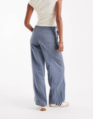Asos Design Seamed Wide Leg Pants In Blue