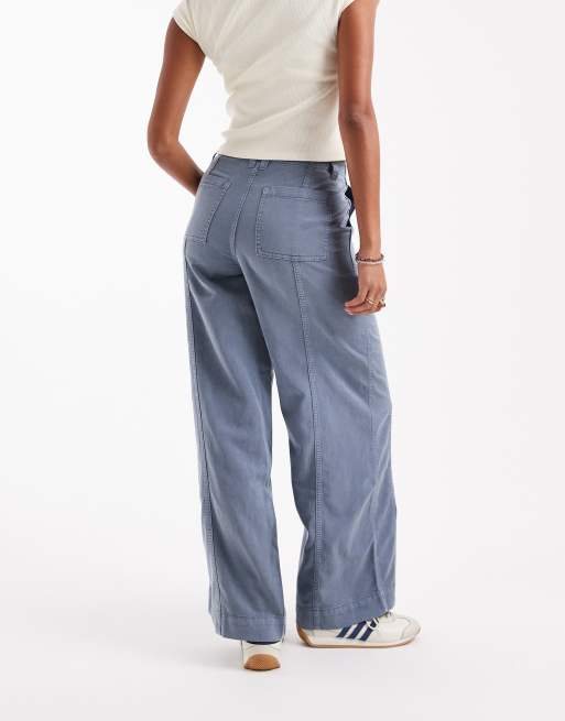 ASOS DESIGN seamed wide leg pants in washed blue, 2 of 5