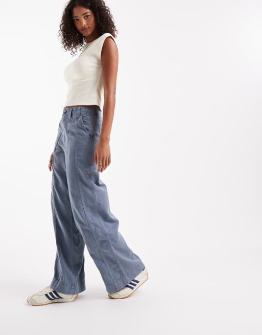 ASOS DESIGN seamed wide leg pants in washed blue, 5 of 5