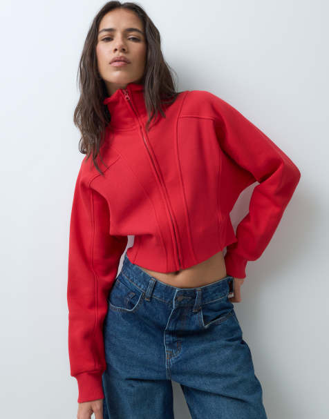 ASOS DESIGN Seaming detail close fit sweatshirt in red - view 1