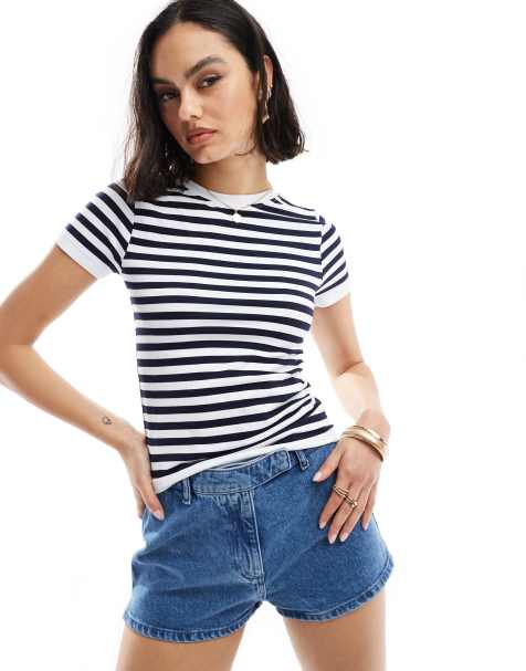 ASOS DESIGN seamless baby tee in navy stripe - view 1