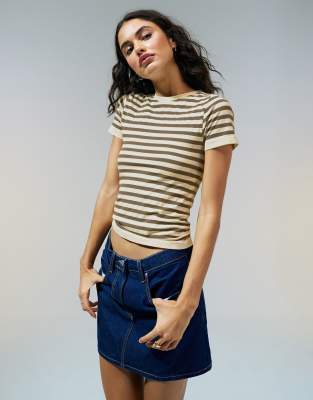 Asos Design Seamless Baby Tee In Neutral Stripe-multi