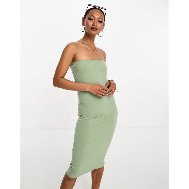 ASOS DESIGN seamless bandeau midi dress in khaki