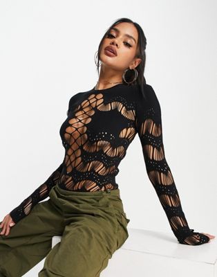 ASOS DESIGN seamless bodysuit with cut outs in black