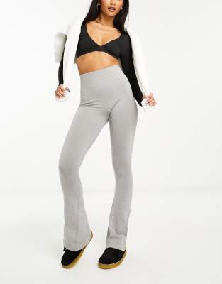 ASOS DESIGN seamless co-ord ribbed flare legging in washed charcoal-Grey, Compare