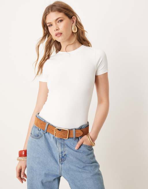 ASOS DESIGN seamless crew neck bodysuit in white