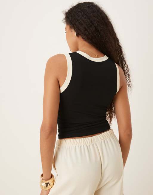 ASOS DESIGN seamless crew neck tank top with contrast trims in black