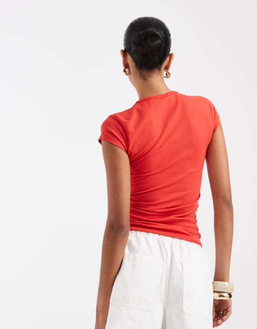 ASOS DESIGN seamless floral cut out baby tee in red, 3 of 4