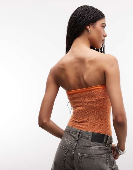 ASOS DESIGN seamless jacquard bandeau top in orange, 4 of 4