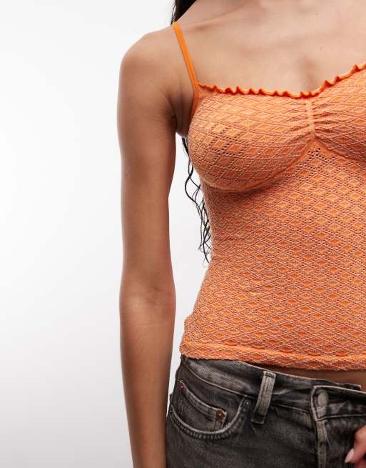 ASOS DESIGN seamless jacquard cami top in orange, 3 of 4