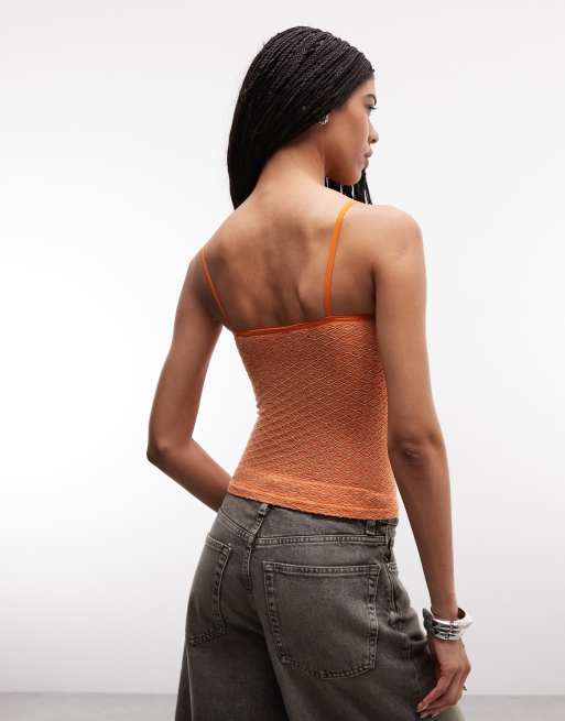 ASOS DESIGN seamless jacquard cami top in orange, 4 of 4