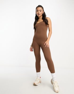 Asos Design Seamless Jumpsuit In Mocha-brown