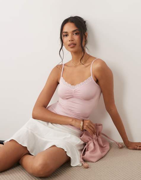 ASOS DESIGN seamless lace detail cami in light pink - view 1