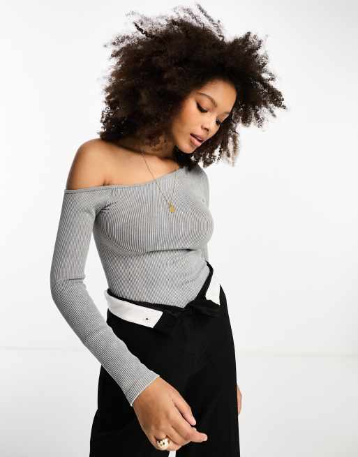 ASOS DESIGN Tall square neck exposed seam top in charcoal