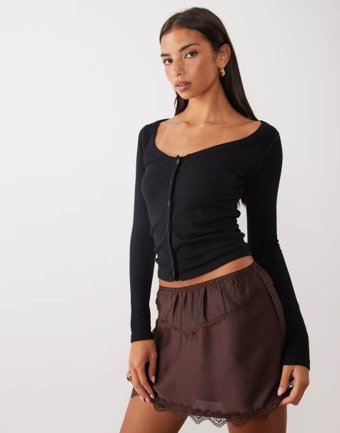 ASOS DESIGN seamless rib deep v cardigan in black - view 1