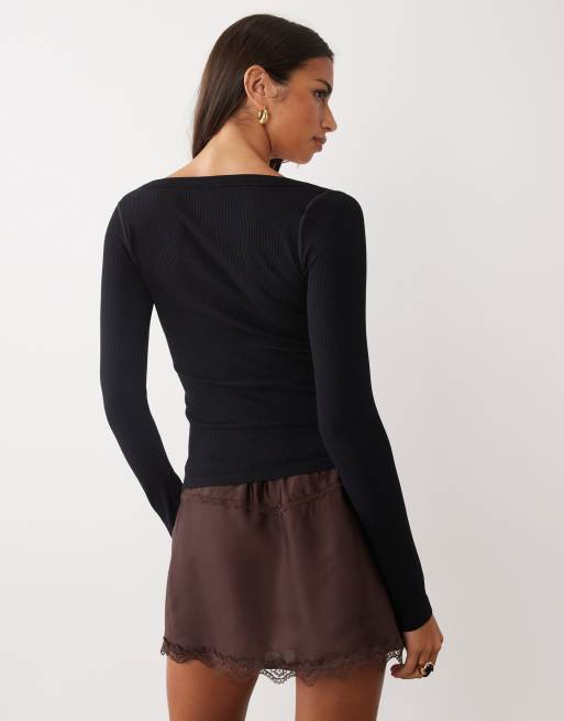 ASOS DESIGN seamless rib deep v cardigan in black, 4 of 4