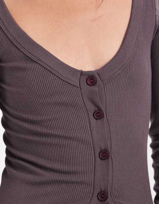 ASOS DESIGN seamless rib deep v cardigan in chocolate, 2 of 4