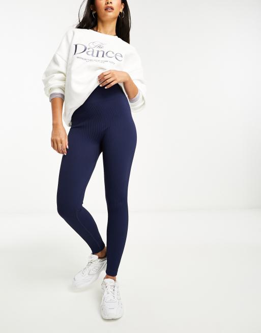 ASOS DESIGN seamless ribbed leggings in navy (part of a set), 3 of 4