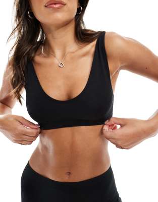 Asos Design Seamless Ribbed Scoop Neck Bralette In Black