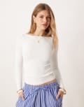 [ASOS DESIGN] ASOS DESIGN seamless sculpting boat neck long sleeved ribbed top in white XS WHITE