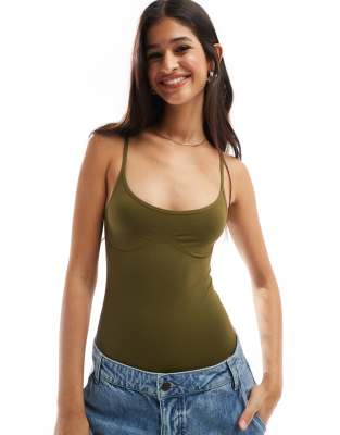 Asos Design Seamless Sculpting Bodysuit In Khaki-green