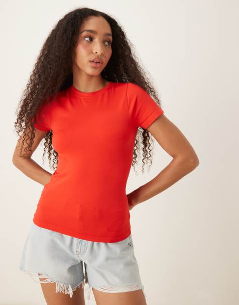 ASOS DESIGN seamless sculpting crew neck seamless t-shirt in bright red - view 1